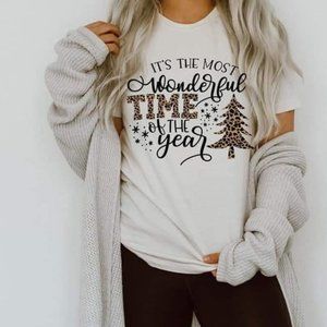 It's The Most Wonderful Time Of The Year Leopard Christmas Cotton T Shirt
